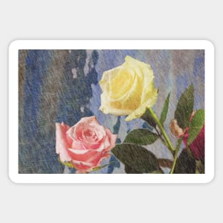 A painting of two Roses and their reflection in water with copy space. Sticker